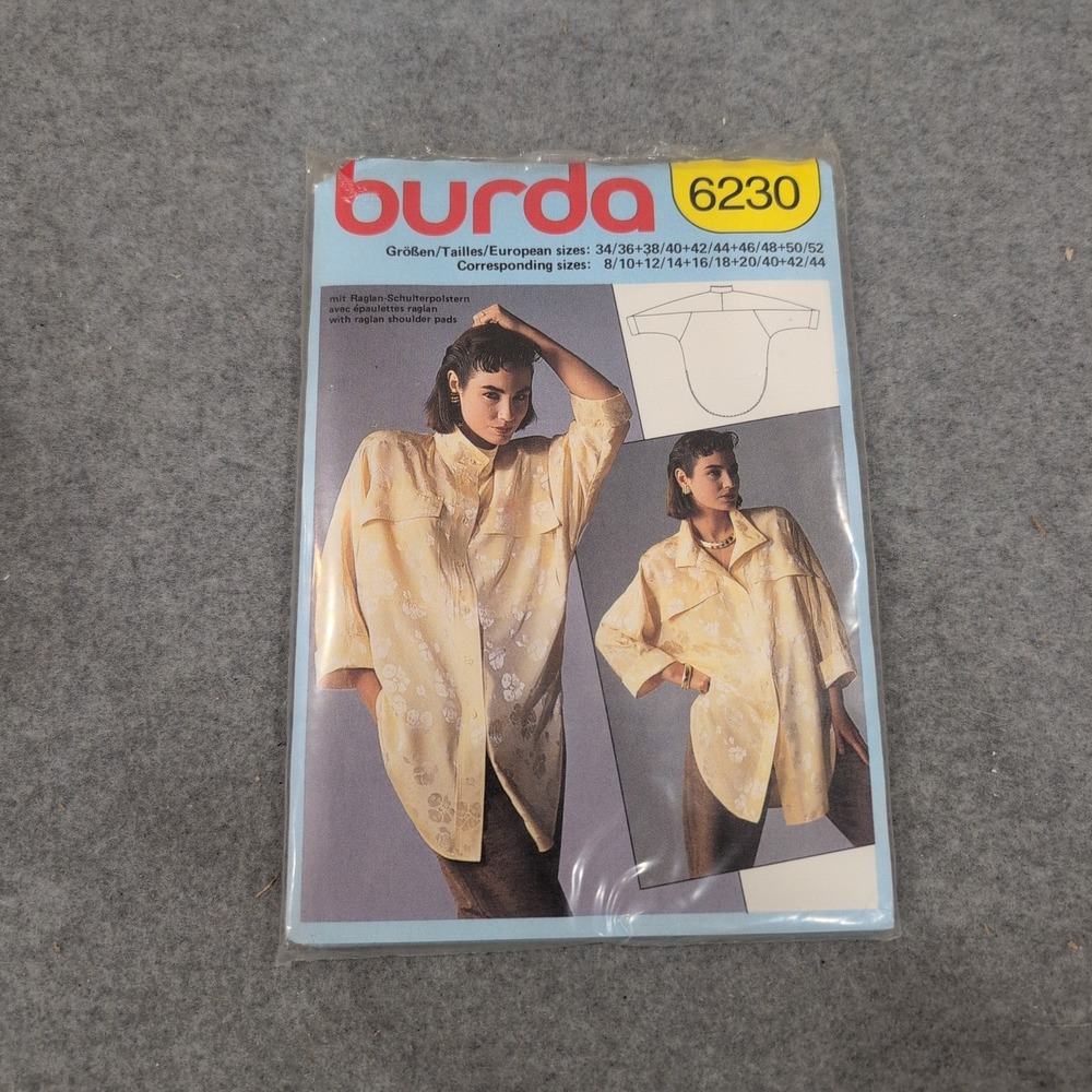 Burda 6230 Vintage Sewing Pattern Women Oversized Raglan Sleeve Shirt Size 8-24 - Picture 1 of 2